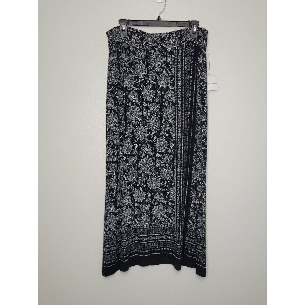 Liz Claiborne black white pull on dark boho grunge maxi skirt size medium NWT